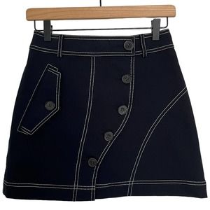 Derek Lam 10 Crosby Asymmetric Contrast Stitch Mini Skirt 0